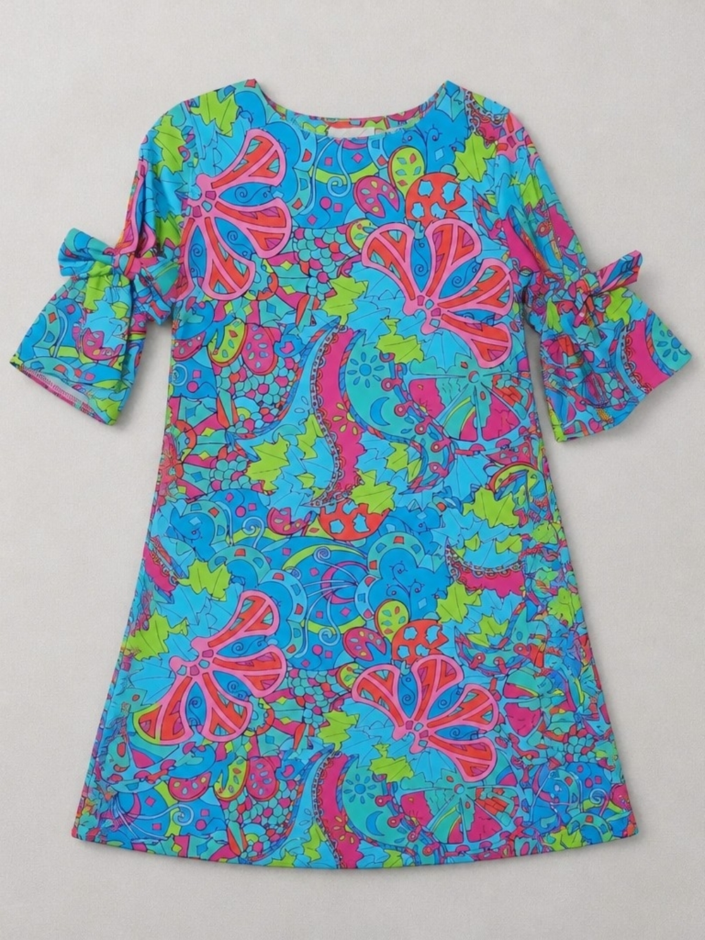 Chelsea Gun. Bright Blue & Pink Floral Print A-Line Dress